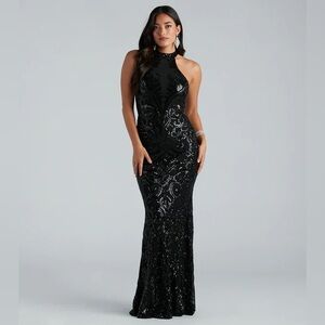Formal Sequin Halter Mermaid Dress